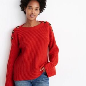 madewell boatneck red button-shoulder pullover sweater